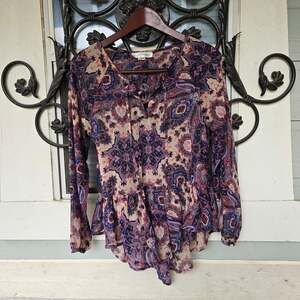 Luxe Apothetique Boho Festival Summer Flowy Romance Light Paisley Top Women's S